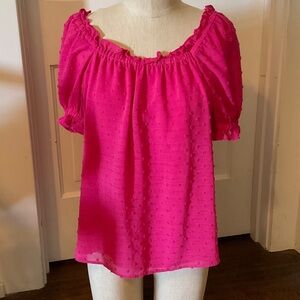 CeCe Hot Pink Swiss Dot Peasant Blouse